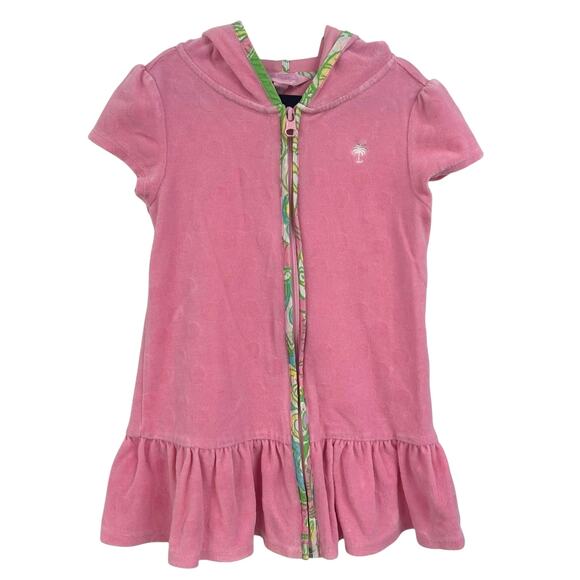 Lilly Pulitzer Pink Short Sleeve Full Zip Terry Cloth Cover Up Girls Small 4-5